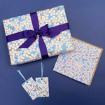 cherry blossom wrapping paper with matching cherry blossom birthday card and cherry blossom gift tags