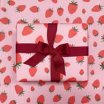 strawberry wrapping paper on matching background