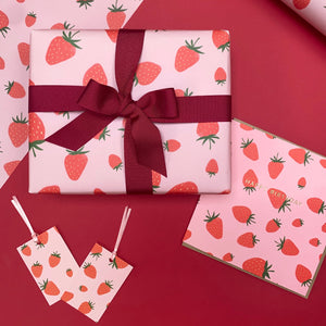strawberry wrapping paper, strawberry gift tags, strawberry birthday card