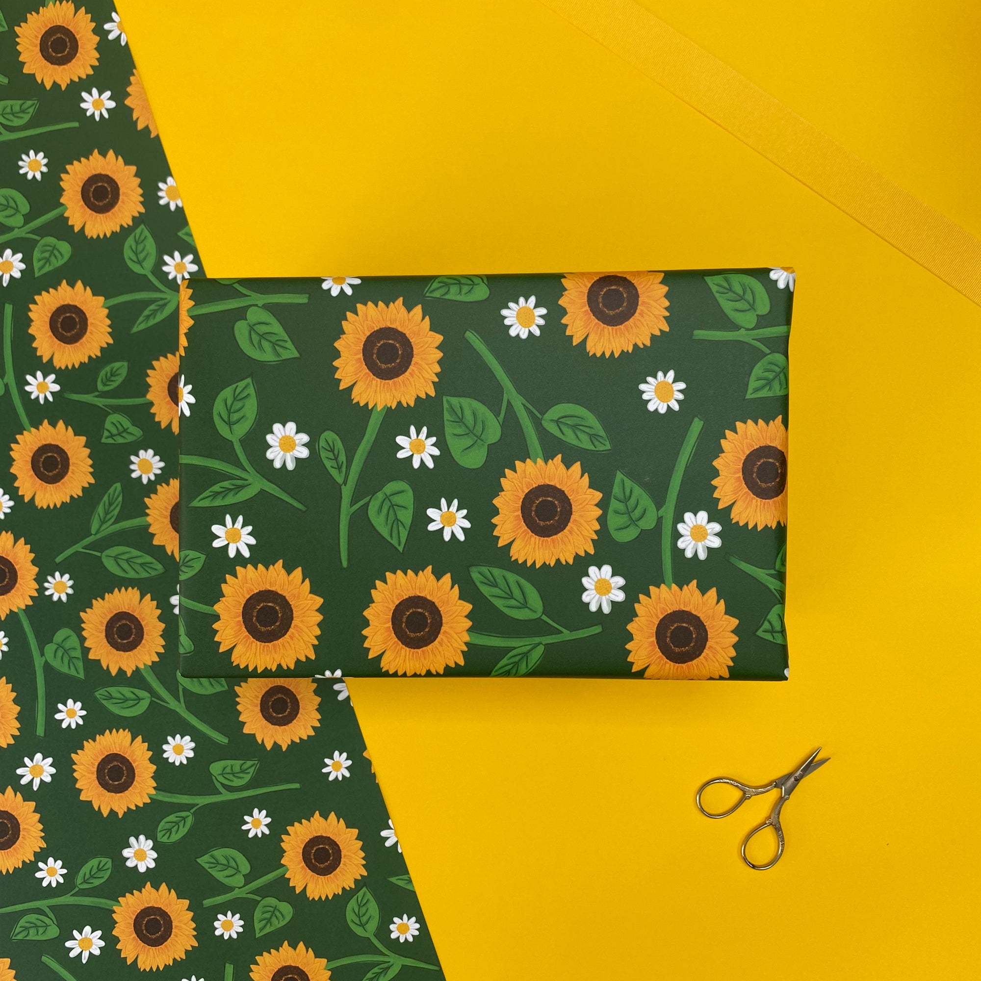 green and yellow sunflower gift wrap