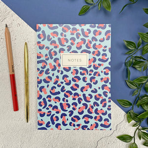 Blue leopard print notebook