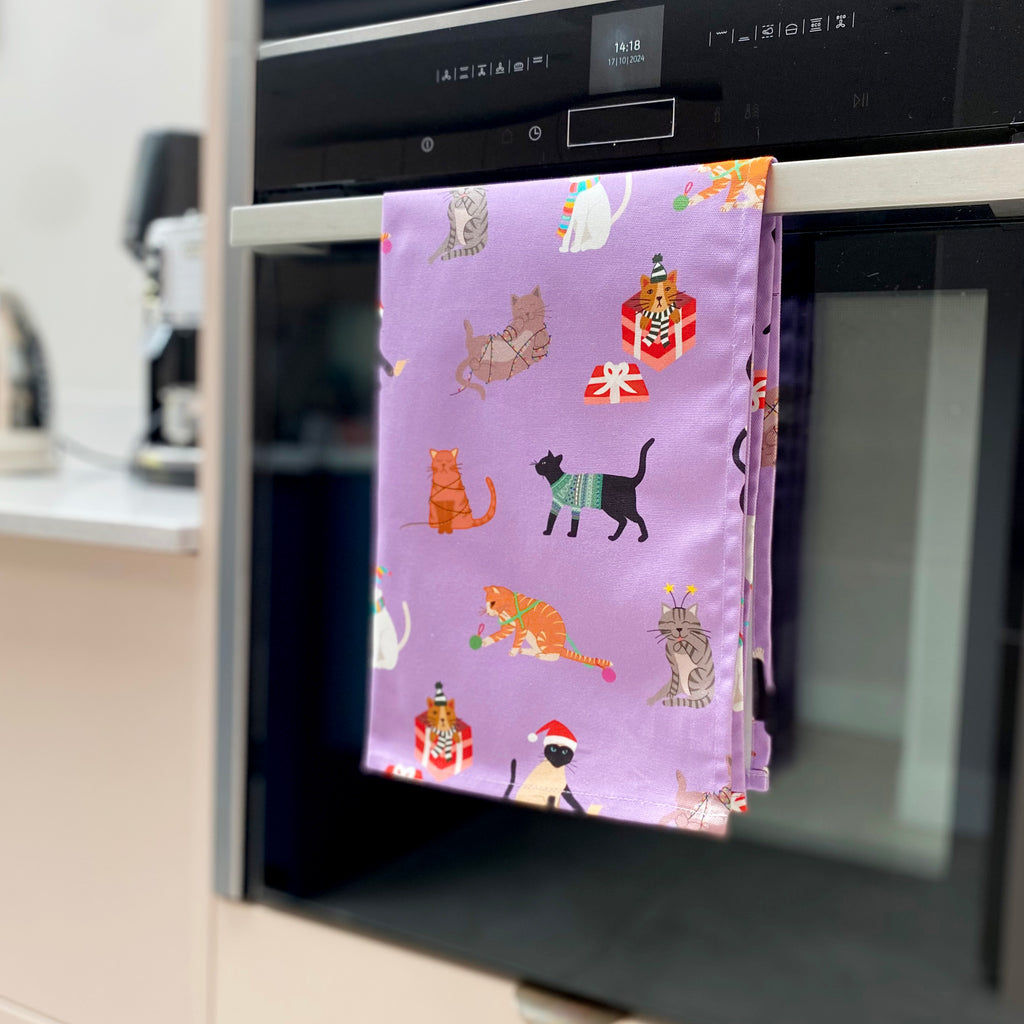 Christmas Cats tea towel