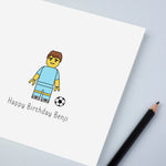 Personalised brick figure Football Birthday Card - Boy