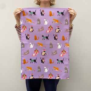 Cat Christmas Tea Towel