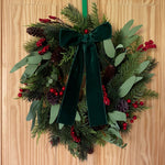 Green velvet bow for wreath