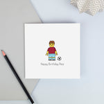 Personalised brick figure Football Birthday Card - Boy