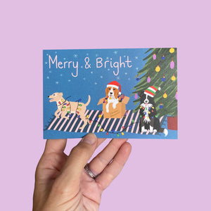Merry & bright Christmas dogs card