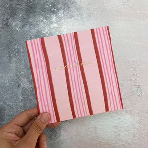 pink and red striped birthday card