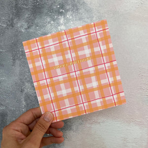 Pink & orange check birthday card