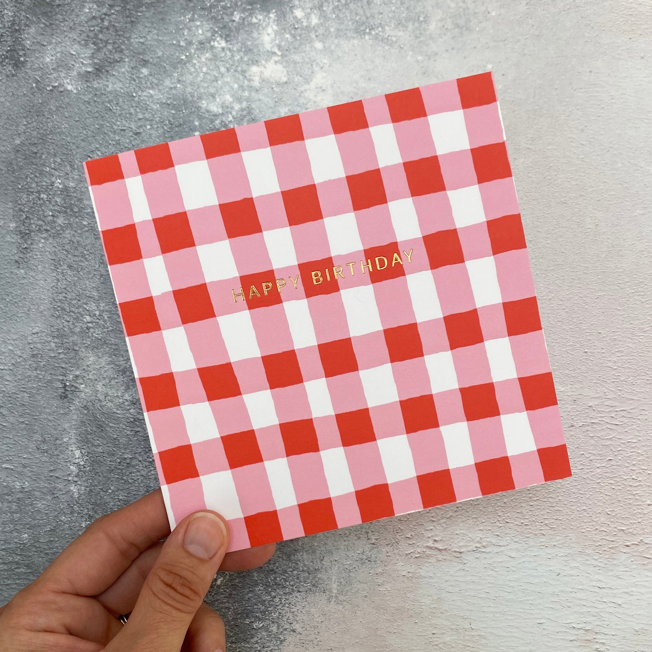 Red & pink gingham birthday card