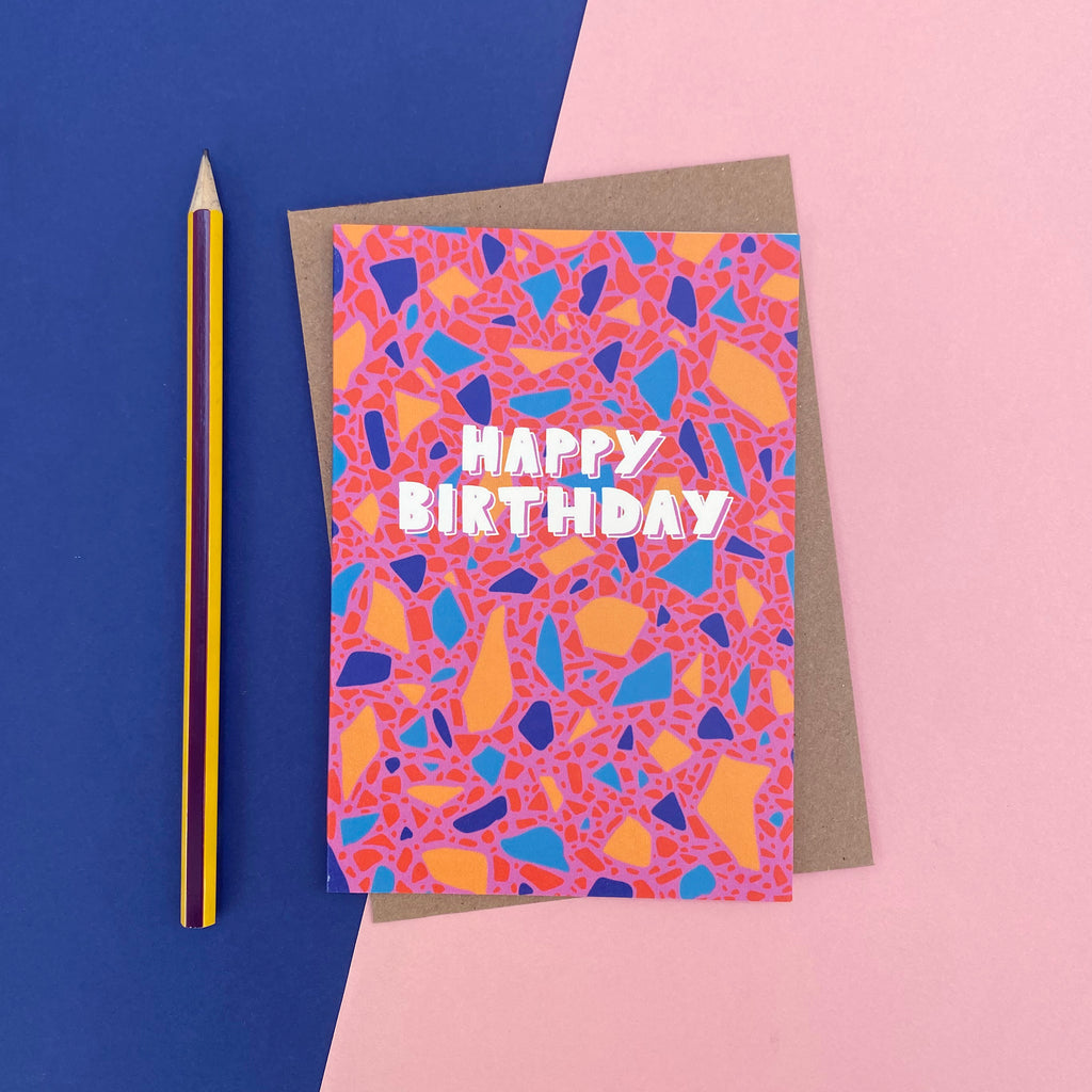pink terrazzo birthday card