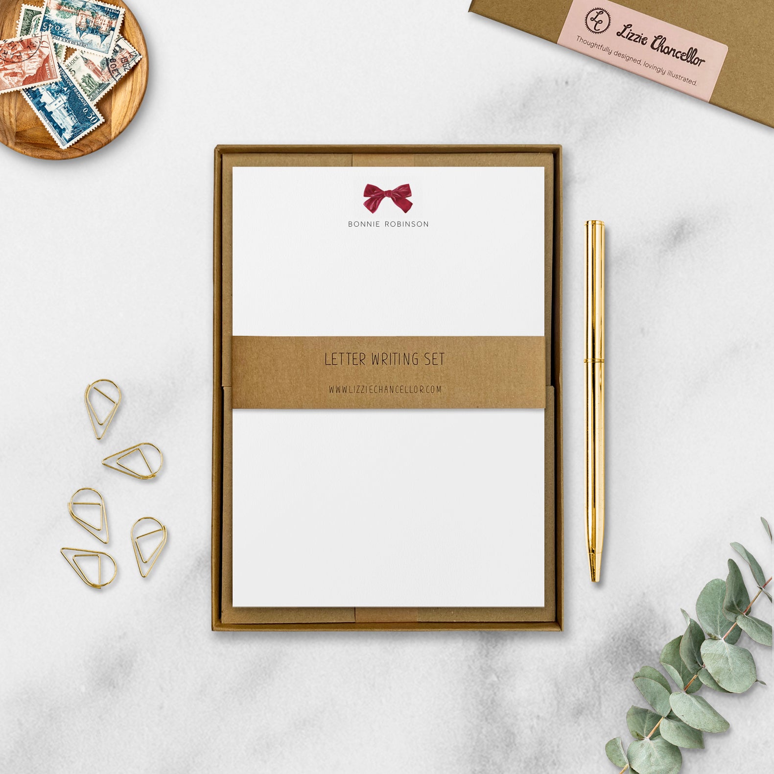 Red bow letter writing set