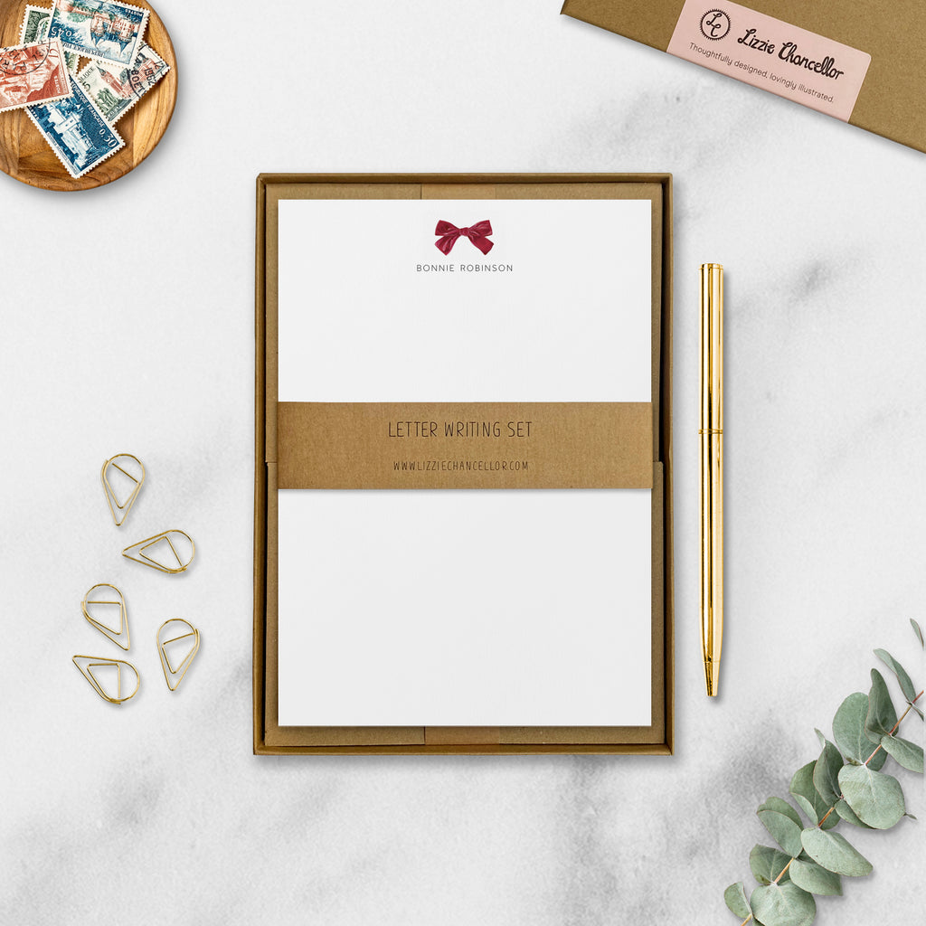 Red bow letter writing set