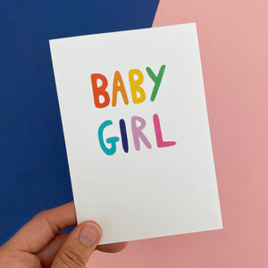 New baby girl card, rainbow