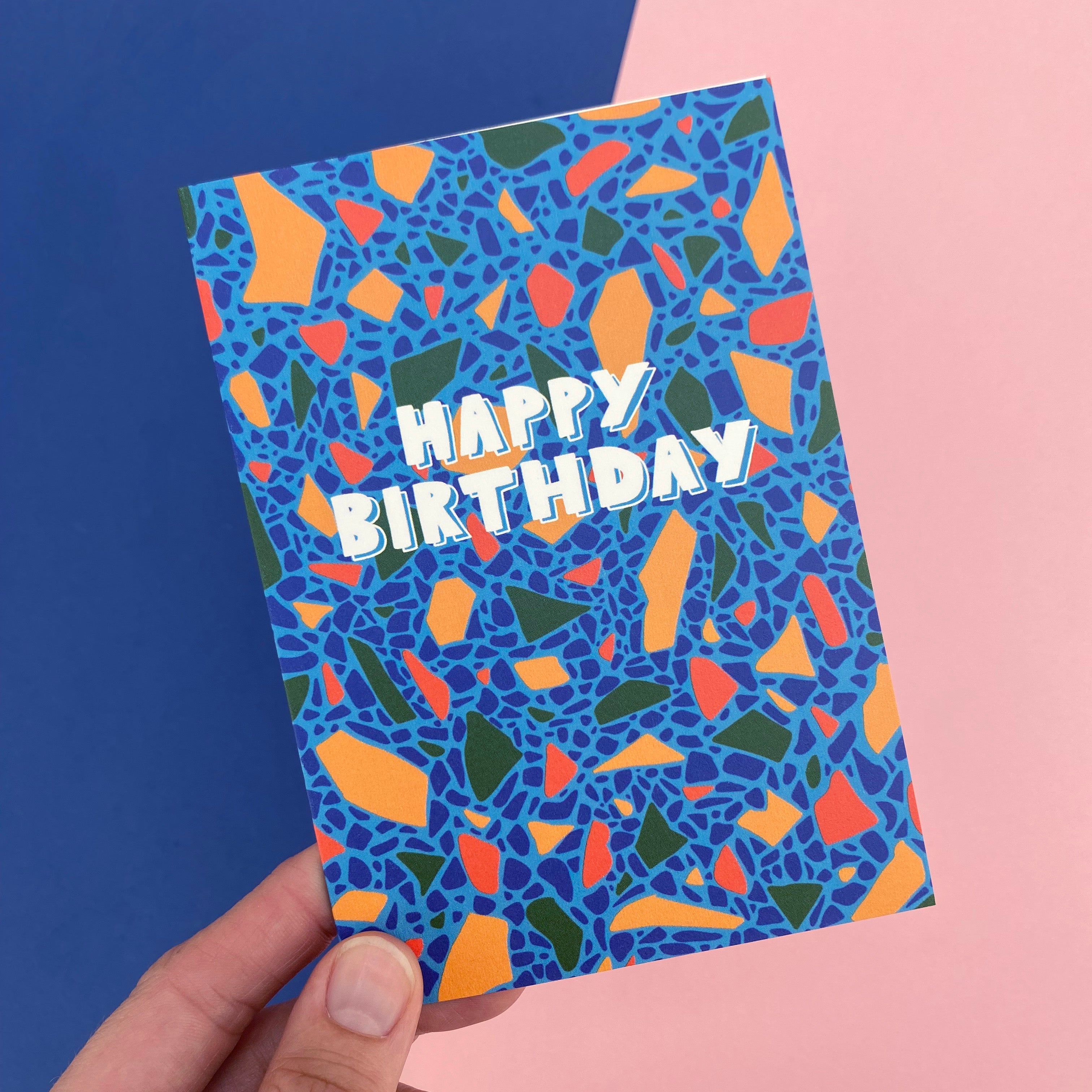 blue terrazzo mini birthday card