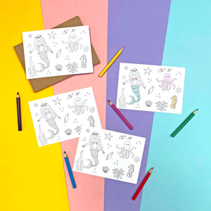 colour in mermaid notecards