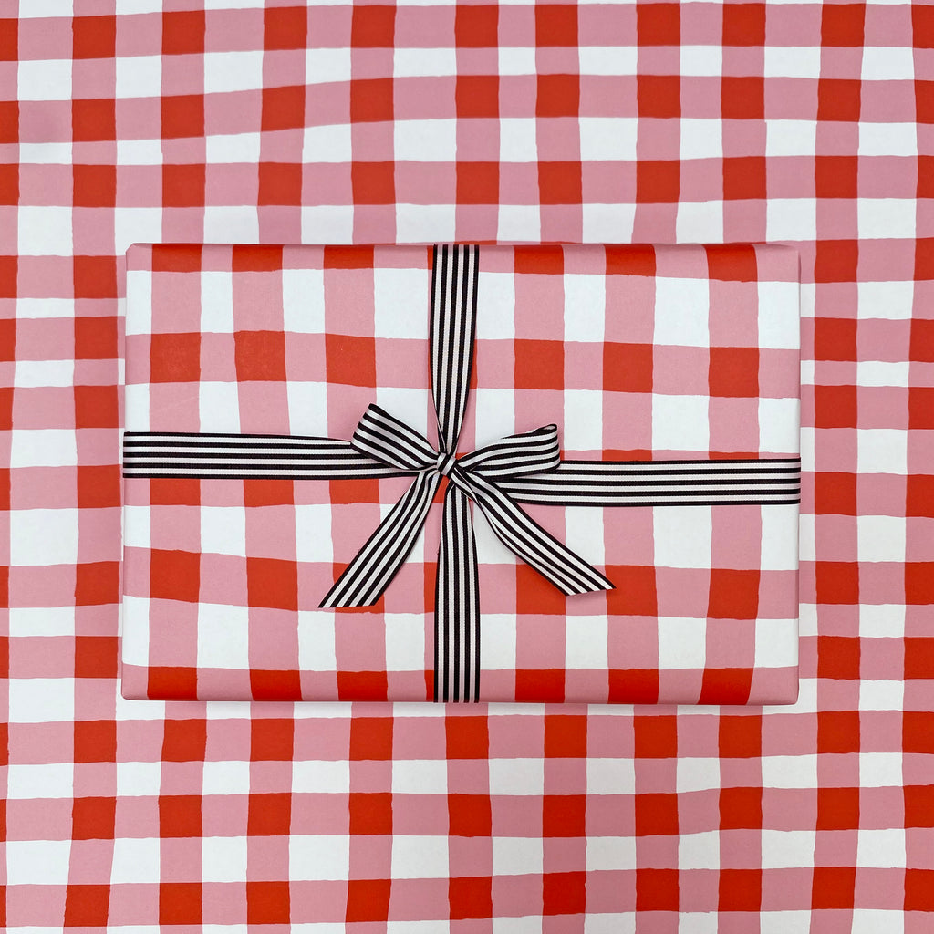 red gingham wrapping paper