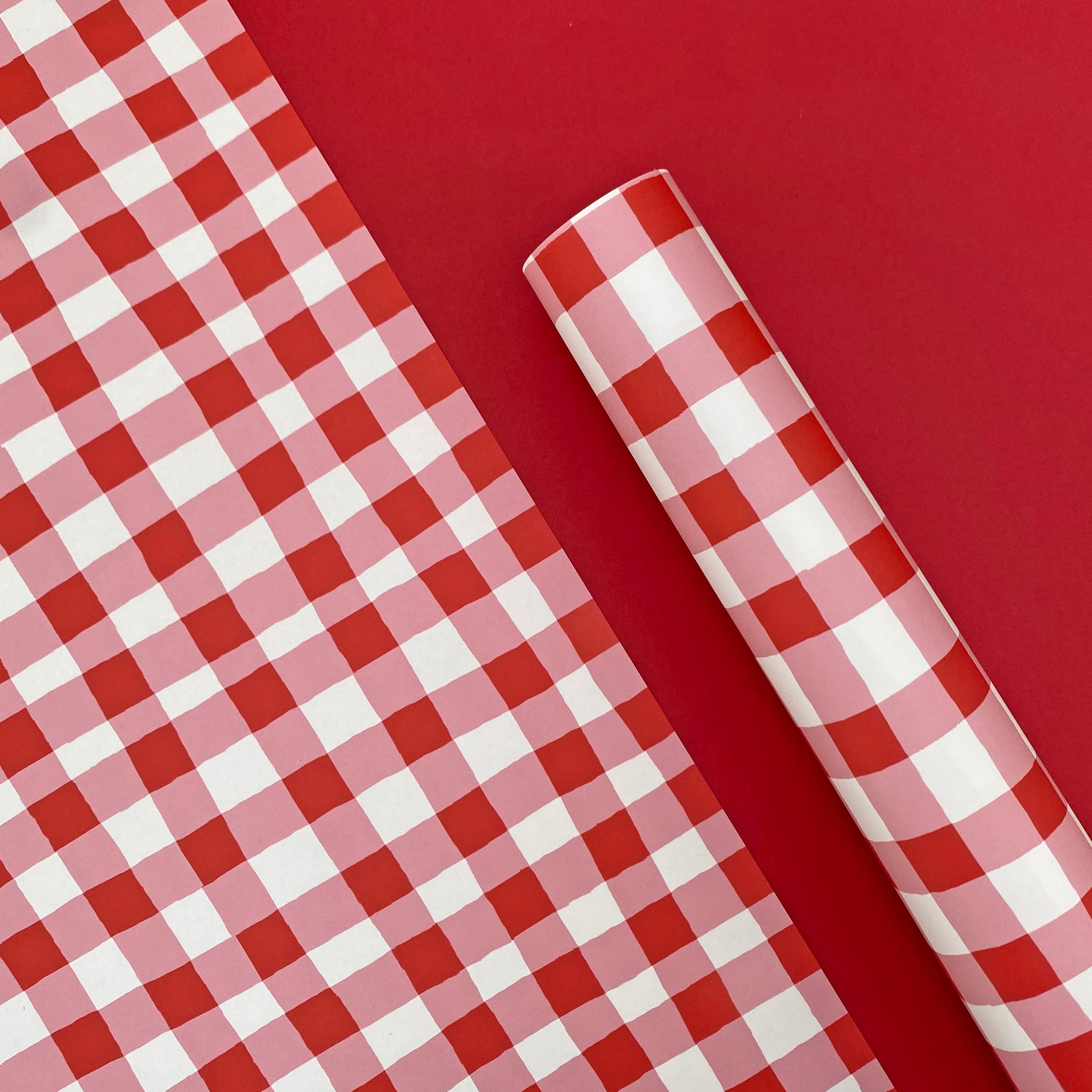 red and pink check wrapping paper