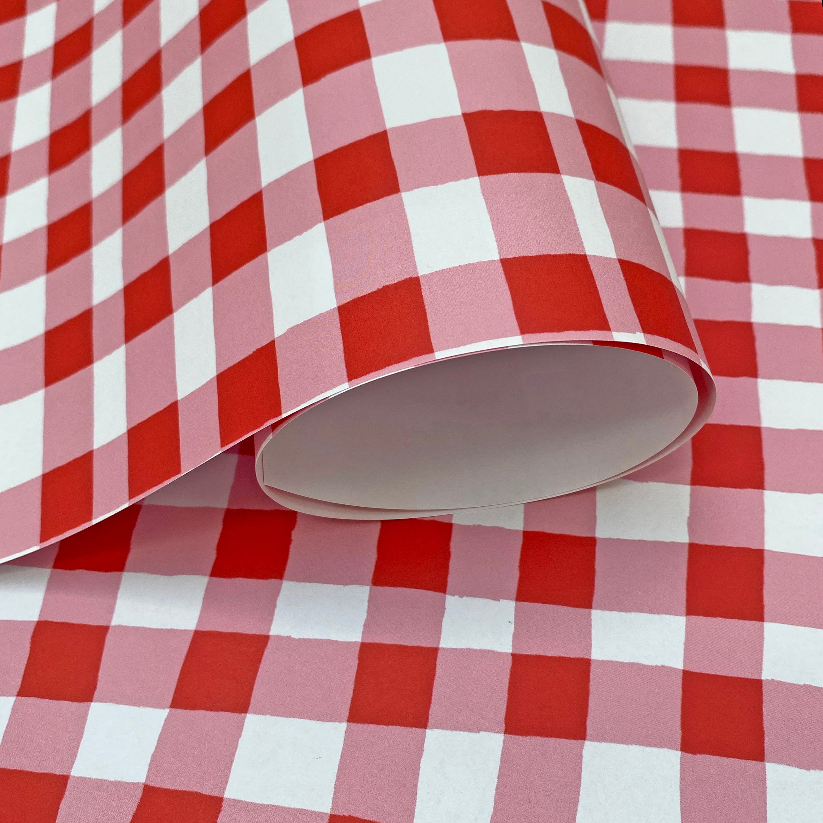 red gingham wrapping paper