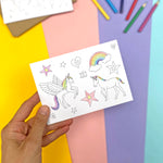 unicorn thank you cards colouring in