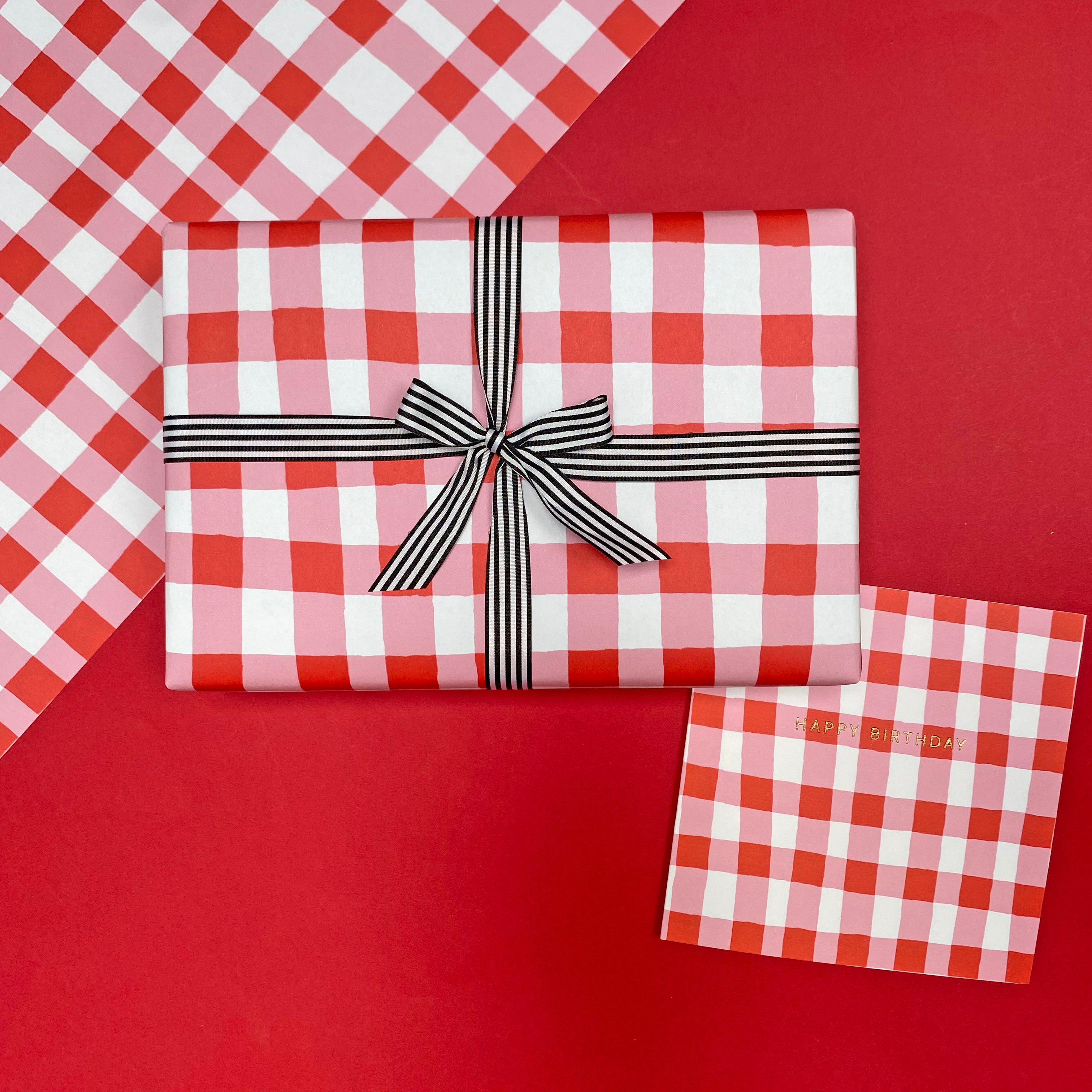 red check gift wrap set