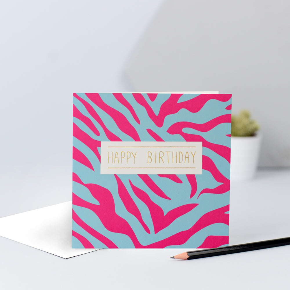 pink and blue zebra print card