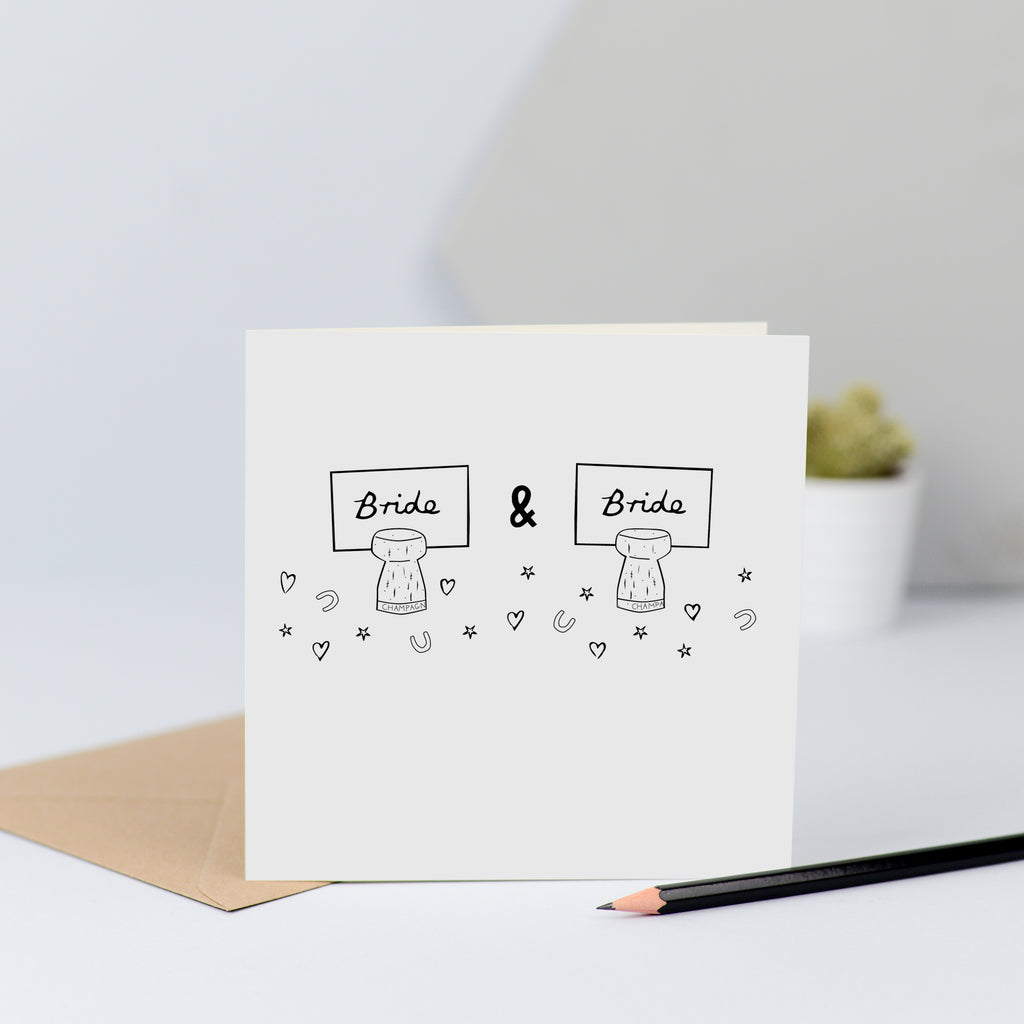A same sex wedding card with two "bride" name places