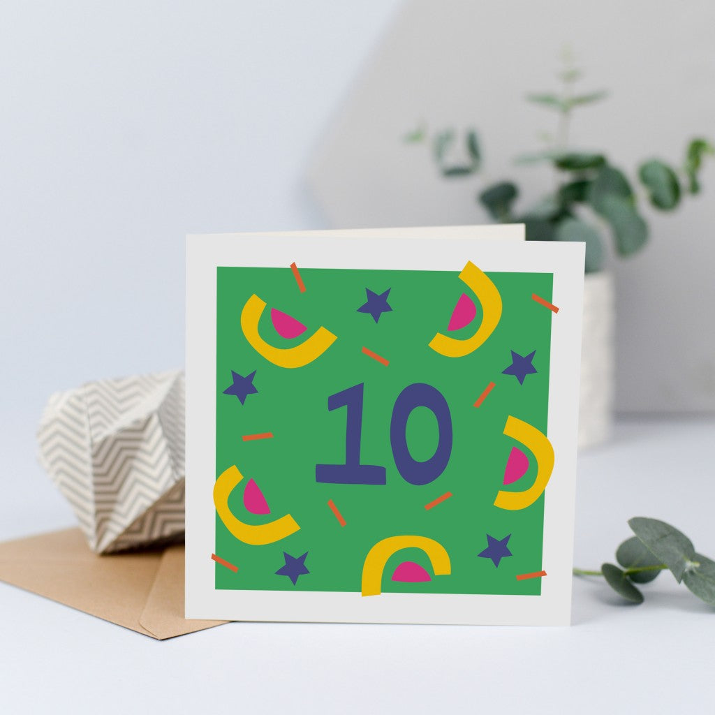 Tenth Birthday Card, birthday card for 10 year old girl or boy, unisex.