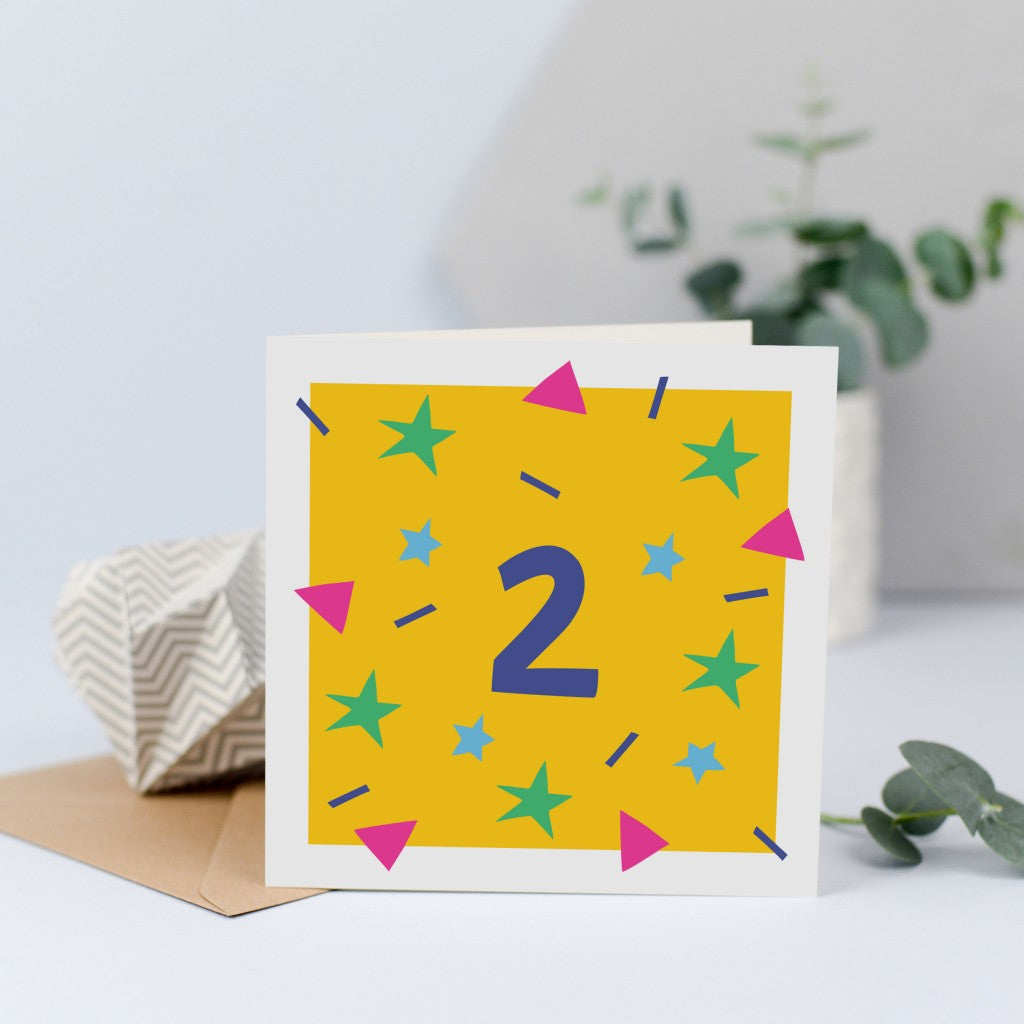 A unisex birthday card for a 2 year old