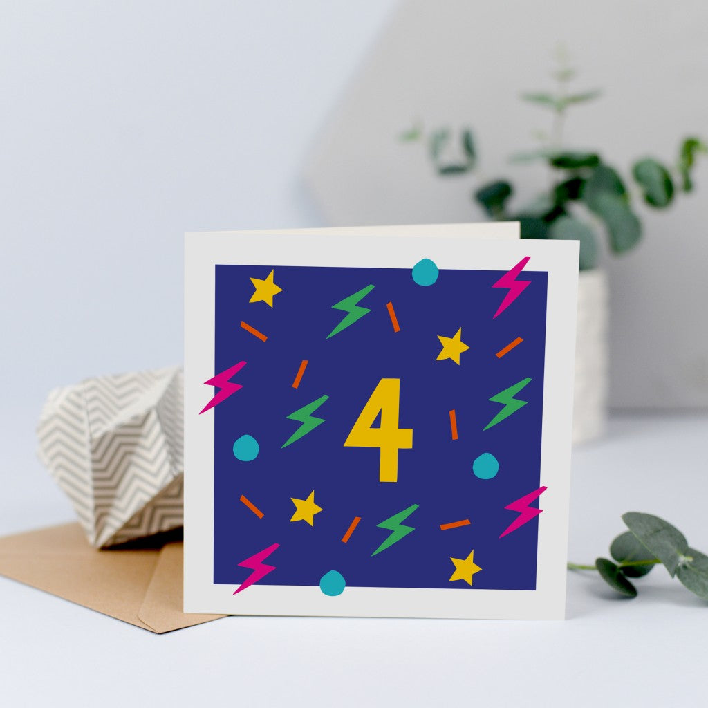 A colourful 4th birthday card