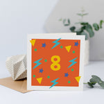 A bright and colourful unisex 8th birthday card.
