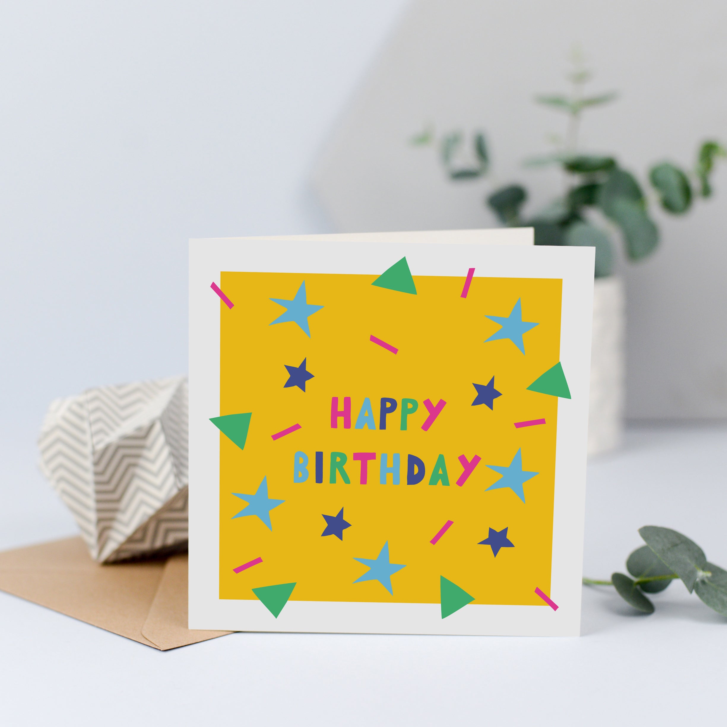 Colourful Shapes Children's Birthday Card Yellow