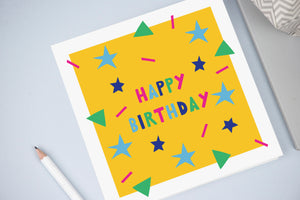 Colourful Shapes Children's Birthday Card Yellow