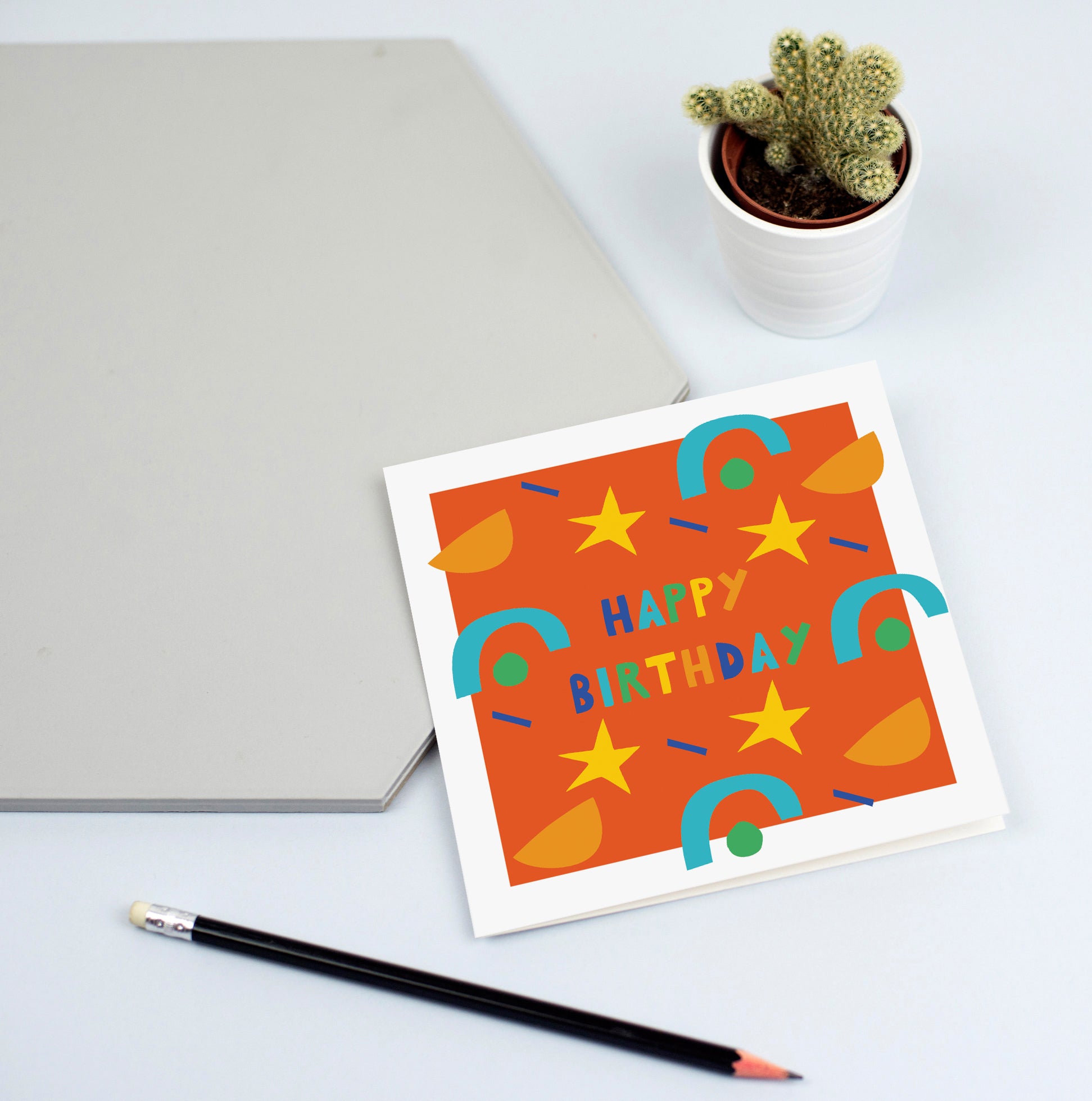 Colourful Shapes Children's Birthday Card Orange