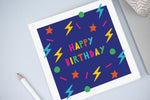 Colourful Shapes Children's Birthday Card Dark Blue