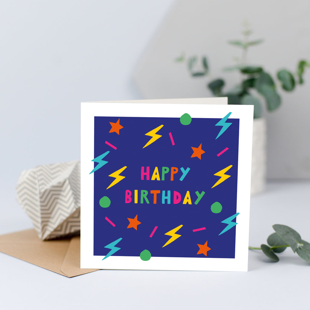 Colourful Shapes Children's Birthday Card Dark Blue