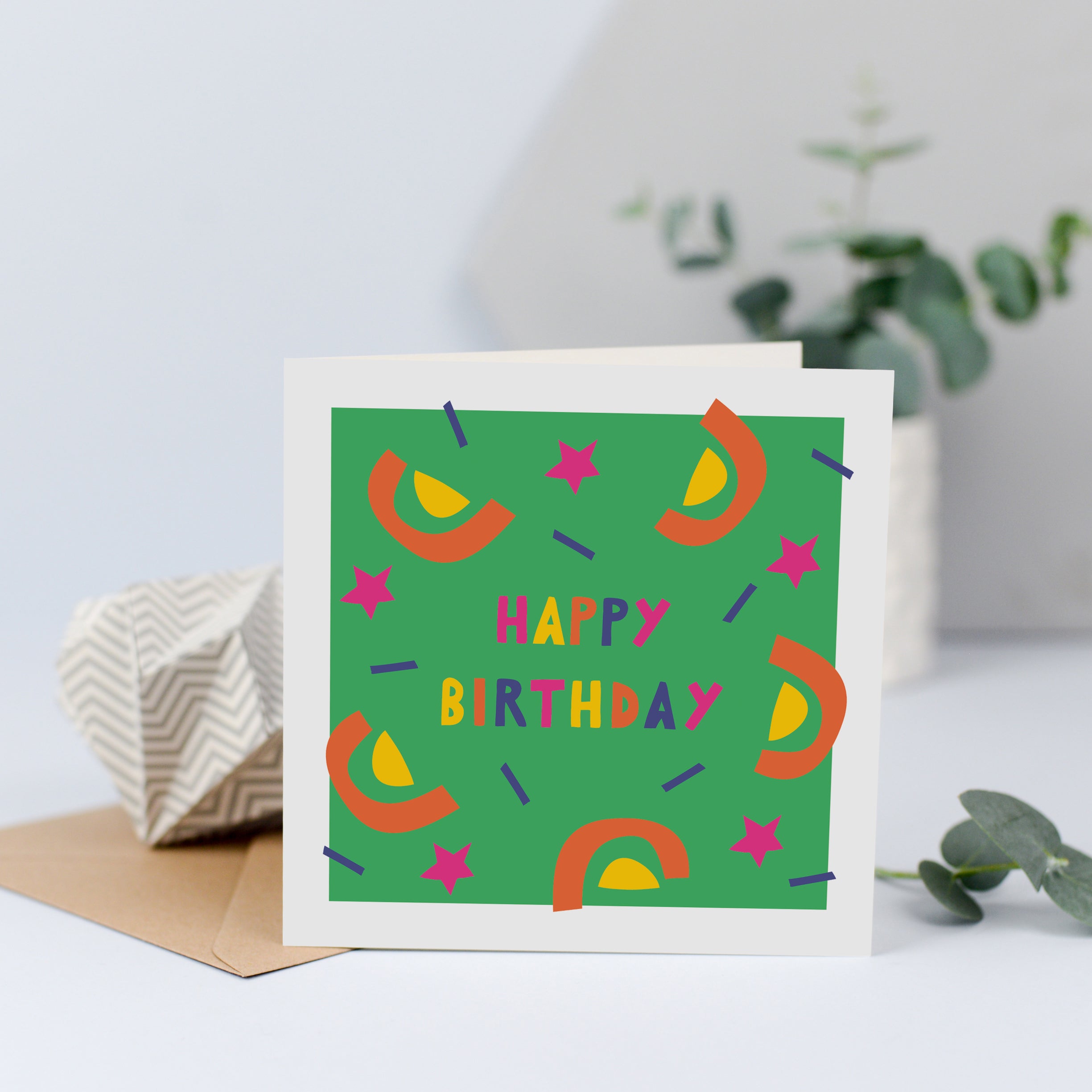 Colourful Shapes Children's Birthday Card Green