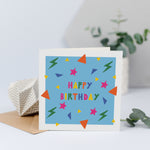 Colourful Shapes Children's Birthday Card Blue