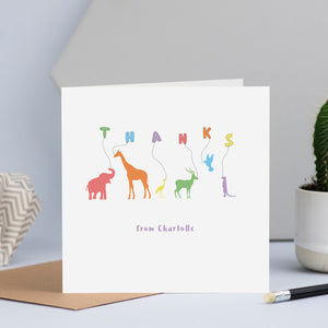 Personalised Thank You Cards - Animals With Balloons