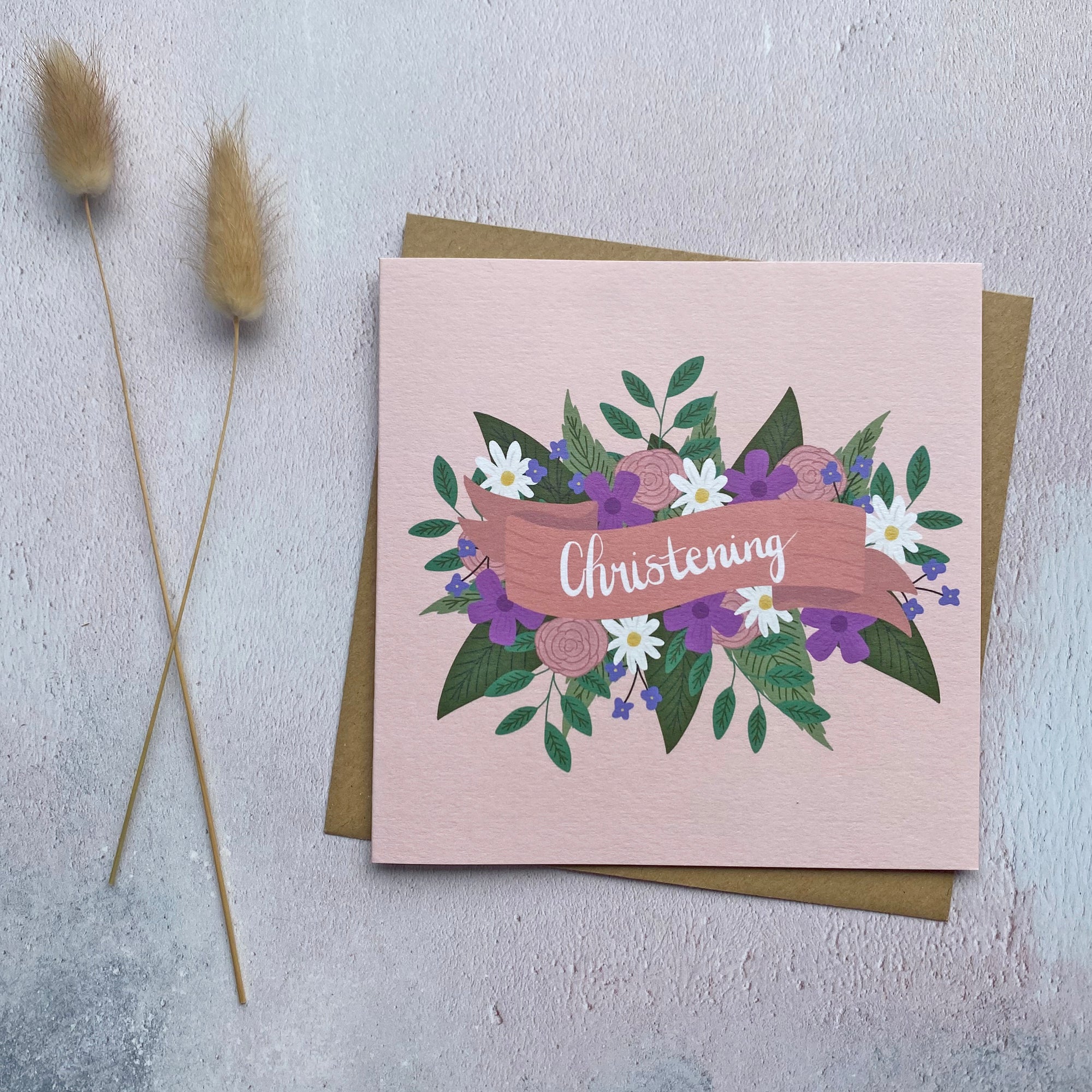 floral christening card