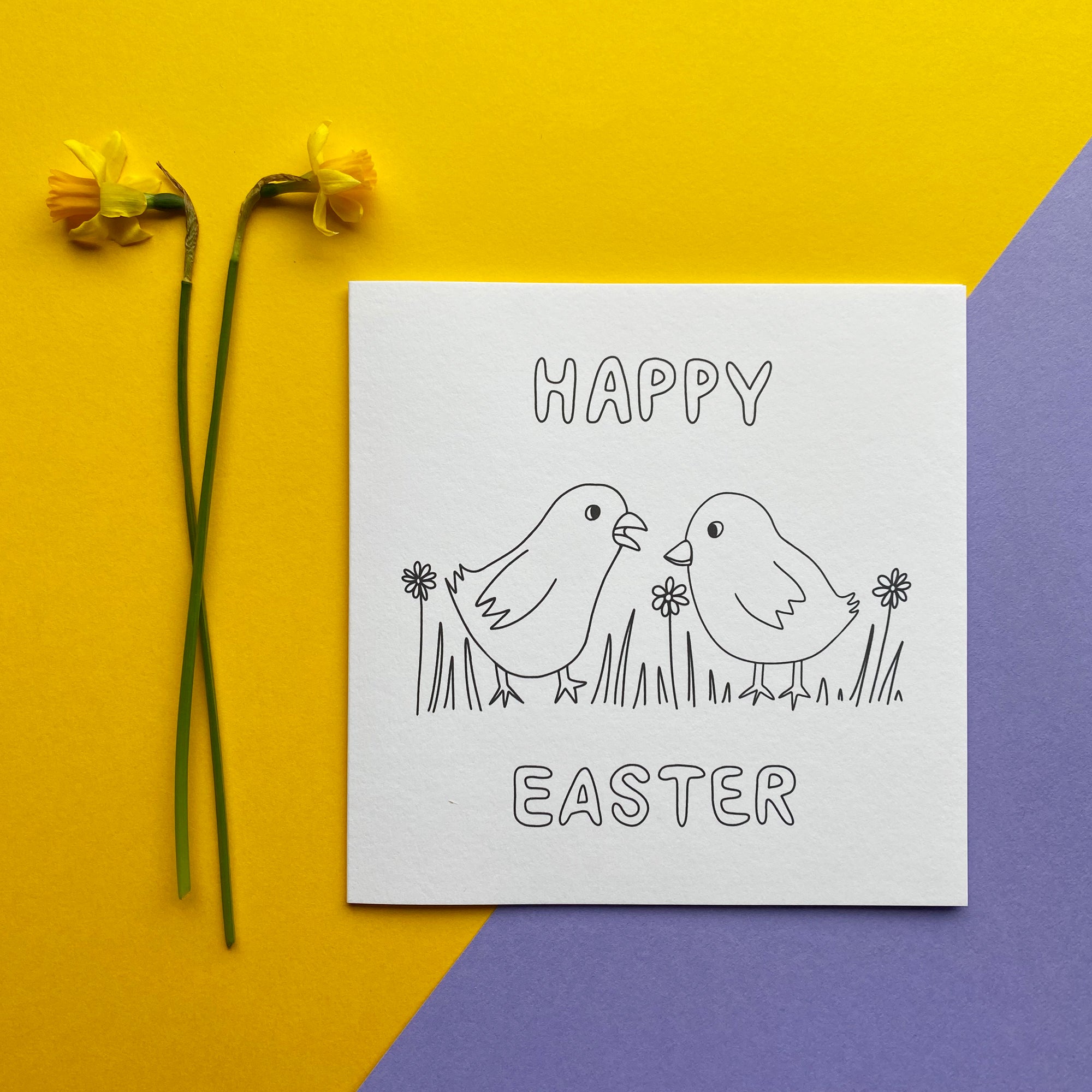Easter chicks colour in card