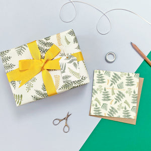 fern birthday card with matching gift wrap