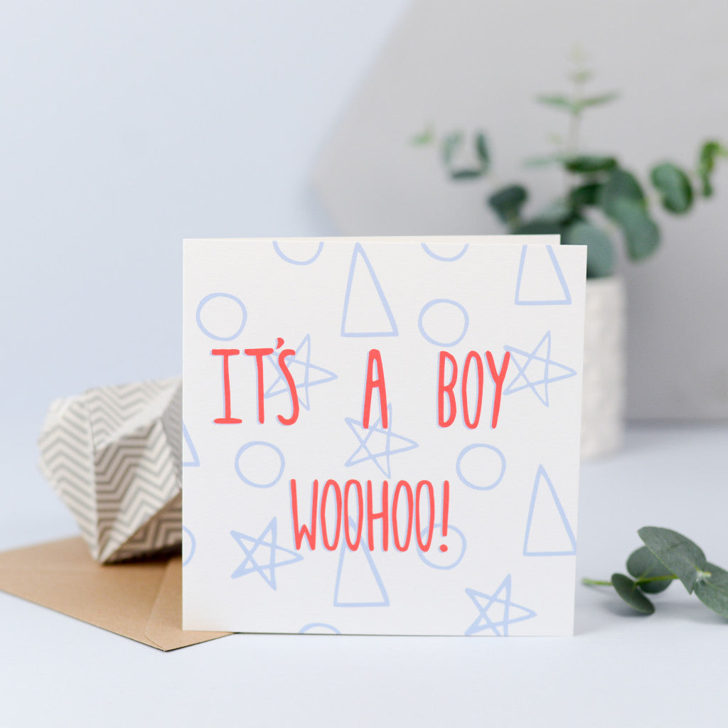 It's a boy card with shapes in the background