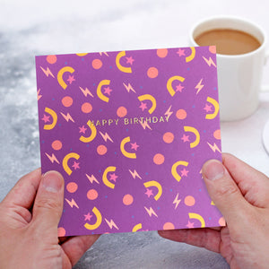 Party Shapes Purple Birthday Card