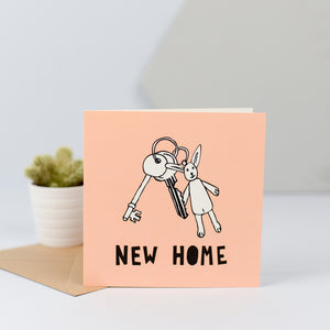 A new home card with a hand drawn illustration of a set of keys.