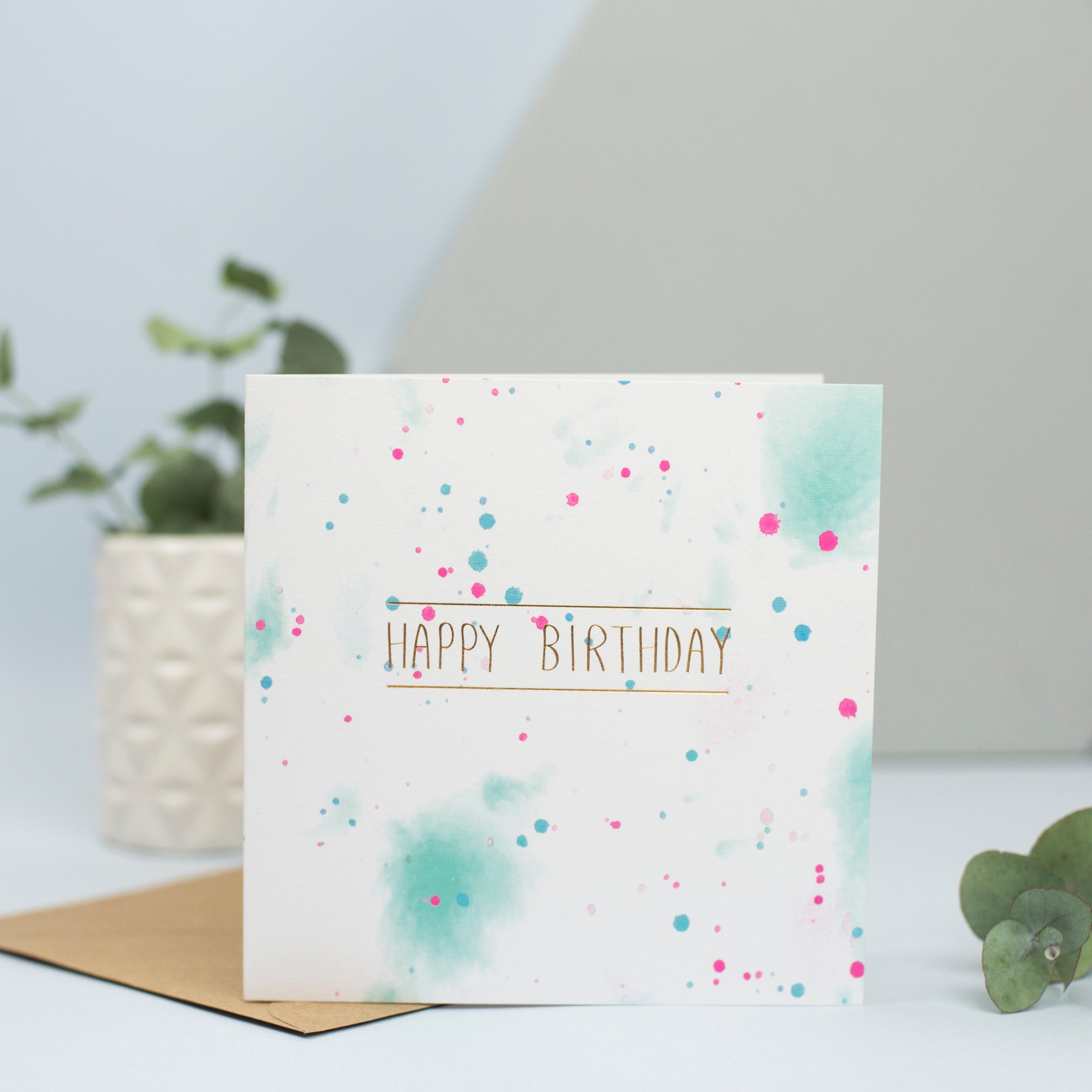 watercolour and gold foil birthday card