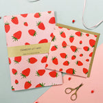 strawberry birthday card with matching watermelon gift wrap