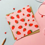 gold foiled strawberry birthday card with kraft fleck envelope