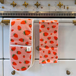 strawberry oven gloves and tea towel set