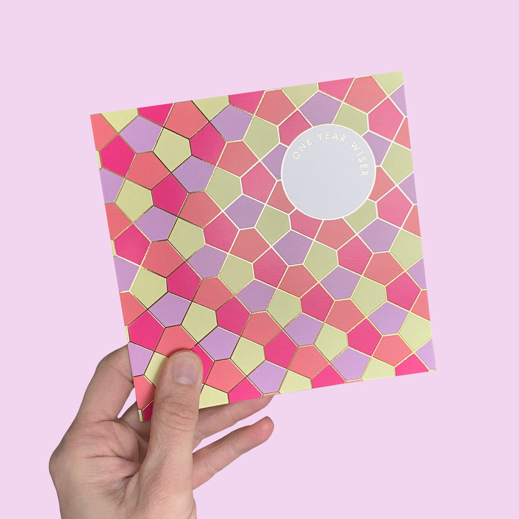 Tessellation One Year Wiser Card - Yellow & Pink